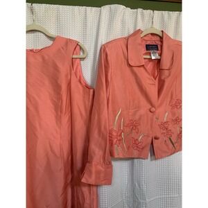 Willow Ridge Women Size 18 Two Piece Peach Silk Dress And Jacket Embroidered